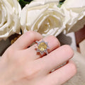 Exquisite Floral Yellow Cubic Zirconia Ring, Full Pave Yellow Crystal Flower Ring view 2