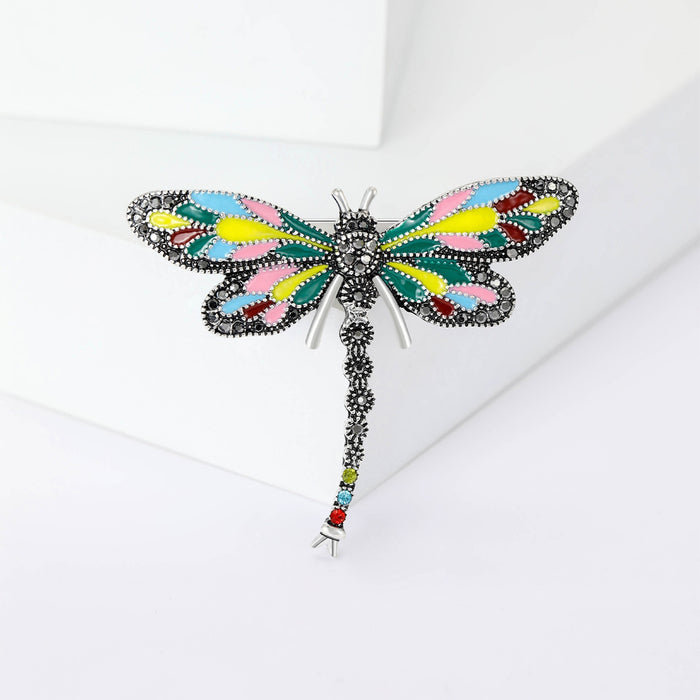 Alloy Enamel Rhinestone Dragonfly Brooch Pin For Coat Decoration