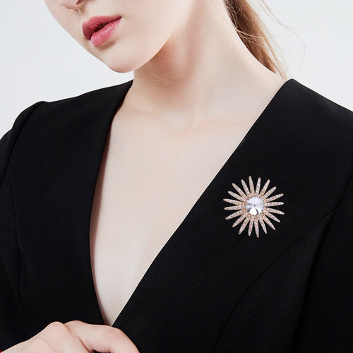 Alloy Rhinestone Sunflower Brooch For Suit And Apparel Accessories