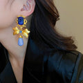 French Vintage Metal Bow Waterdrop Rhinestone Stud Earrings Geometric Elegant Jewelry view 2