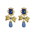 French Vintage Metal Bow Waterdrop Rhinestone Stud Earrings Geometric Elegant Jewelry view 5