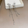 Elegant Silver Alloy Butterfly Tassel Chain Clip On Earrings For Women No Piercing Long Dangle Earrings view 2