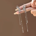 Elegant Silver Alloy Butterfly Tassel Chain Clip On Earrings For Women No Piercing Long Dangle Earrings view 1