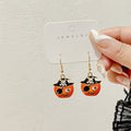 Halloween Pumpkin Black Cat Haunted House Enamel Alloy Dangle Hook Fun Holiday Party Earrings view 2