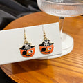 Halloween Pumpkin Black Cat Haunted House Enamel Alloy Dangle Hook Fun Holiday Party Earrings view 3