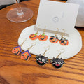 Halloween Pumpkin Black Cat Haunted House Enamel Alloy Dangle Hook Fun Holiday Party Earrings view 1