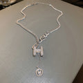 Light Luxury Korean Rhinestone English Letter Alloy Clavicle Necklace for Women view 4