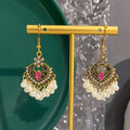 Vintage Hollow Teardrop Alloy Rhinestone Faux Pearl Tassel Elegant Bohemian Hook Dangle Earrings view 2