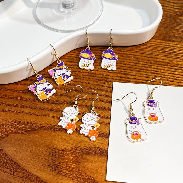Korean Cute Cartoon Enamel Bat Holiday Character Fish Hook Earrings For Women Fashion Jewelry
