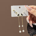 Sterling Silver Needle Bow Flower Tassel Earring Set, Zircon Heart Pearl Stud Earrings 3 Pairs view 2