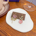 Elegant French Romantic Pink Rose Flower Asymmetric Cat Eye Stone Gold Alloy Drop Stud Earrings view 3