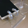 Luxury Full Zircon C-Shaped Hoop Stud Earrings For Women, Elegant Silver Tone Rhinestone Circle Earrings view 3