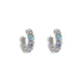 Luxury Full Zircon C-Shaped Hoop Stud Earrings For Women, Elegant Silver Tone Rhinestone Circle Earrings view 4