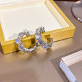 Luxury Full Zircon C-Shaped Hoop Stud Earrings For Women, Elegant Silver Tone Rhinestone Circle Earrings view 2
