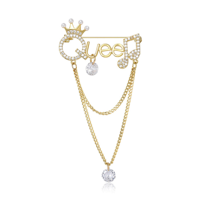Alloy Zircon Queen Letter Tassel Brooch For Elegant Apparel Decoration