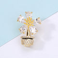 Alloy Crystal Flower Pot Brooch Pin For Suit Apparel Decoration view 3