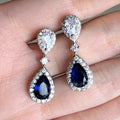 Luxury Royal Blue Cubic Zirconia Drop Earrings, Fashion Commuter Jewelry For Women view 3