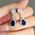 Luxury Royal Blue Cubic Zirconia Drop Earrings, Fashion Commuter Jewelry For Women view 4