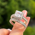 Women's Square Cut Cubic Zirconia Bridal Ring Set, European Style Creative Engagement Couple Rings view 3