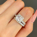 Women's Square Cut Cubic Zirconia Bridal Ring Set, European Style Creative Engagement Couple Rings view 4