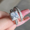 Women's Square Cut Cubic Zirconia Bridal Ring Set, European Style Creative Engagement Couple Rings view 2