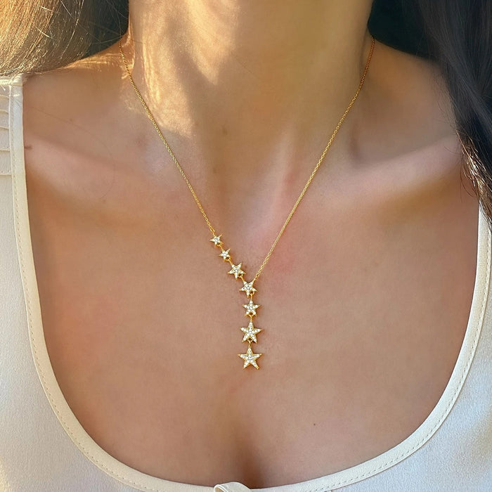Korean Style Big Dipper Necklace For Women, Micro Pave Zircon Star Spliced Collarbone Chain