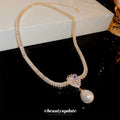 Real Gold Plated Pearl Waterdrop Zircon Spliced Irregular Geometric Necklace For Women view 2