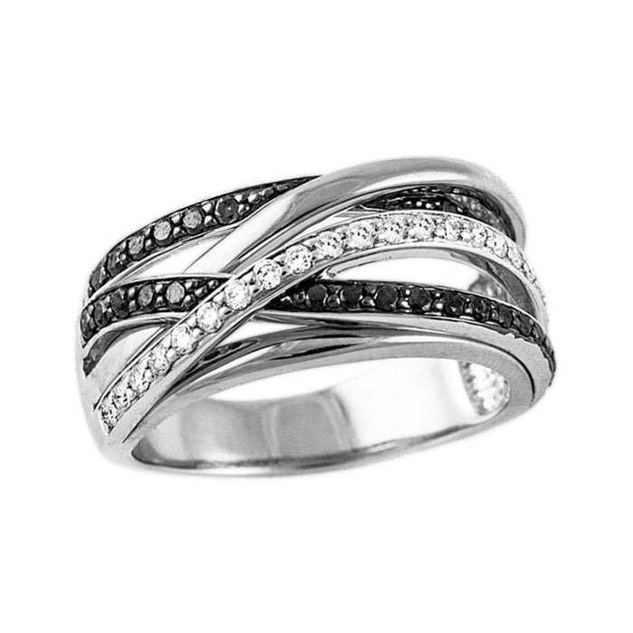 Creative Geometric Line Ring With Black And White Pave Stones, Minimalist Fashion Finger Ring
