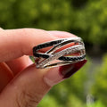 Creative Geometric Line Ring With Black And White Pave Stones, Minimalist Fashion Finger Ring view 3