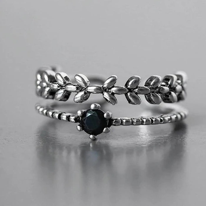 Vintage Floral Branch Knuckle Ring Creative Double Layer Open Finger Ring For Women