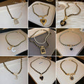 Pearl Rhinestone Geometric Heart Alloy Faux Leather Sweater Necklace For Women view 1