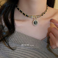 Pearl Rhinestone Geometric Heart Alloy Faux Leather Sweater Necklace For Women view 2
