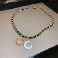 Pearl Rhinestone Geometric Heart Alloy Faux Leather Sweater Necklace For Women view 3