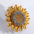 Alloy Enamel Sunflower Brooch Pin With Rhinestones For Garment Decoration view 3