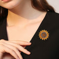 Alloy Enamel Sunflower Brooch Pin With Rhinestones For Garment Decoration view 2