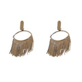 Gold Plated Copper Oval Tassel Drop Earrings With Silver Pins Geometric Statement Style view 5