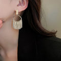 Gold Plated Copper Oval Tassel Drop Earrings With Silver Pins Geometric Statement Style view 4