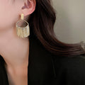 Gold Plated Copper Oval Tassel Drop Earrings With Silver Pins Geometric Statement Style view 2