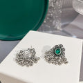Vintage Bohemian Tassel Spliced Round Stud Earrings, Exotic Style Women's Fashion Earrings view 4