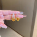 Gold Plated Metal Pearl Sunflower Flower Stud Earrings With Silver Pins Forest Style Jewelry view 4