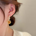 Gold Plated Metal Pearl Sunflower Flower Stud Earrings With Silver Pins Forest Style Jewelry view 3