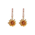Gold Plated Metal Pearl Sunflower Flower Stud Earrings With Silver Pins Forest Style Jewelry view 5