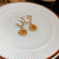 Gold Plated Metal Pearl Sunflower Flower Stud Earrings With Silver Pins Forest Style Jewelry view 2