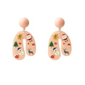 Christmas Cartoon U-Shaped Acrylic Drop Studs With Snowman Santa Tree Printed Charms Earrings view 5