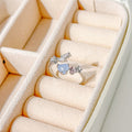 French Romantic Cat Eye Stone Heart Open Ring, Minimal Niche Light Luxury Adjustable Finger Jewelry view 1