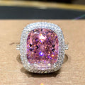 European American Square Micro Pave Pink Zircon Ring, Elegant Simulated Wedding Jewelry view 1