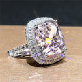 European American Square Micro Pave Pink Zircon Ring, Elegant Simulated Wedding Jewelry view 4