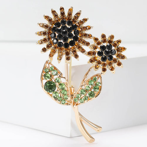 Alloy Rhinestone Sunflower Brooch Pin For Elegant Womens Apparel Accessories