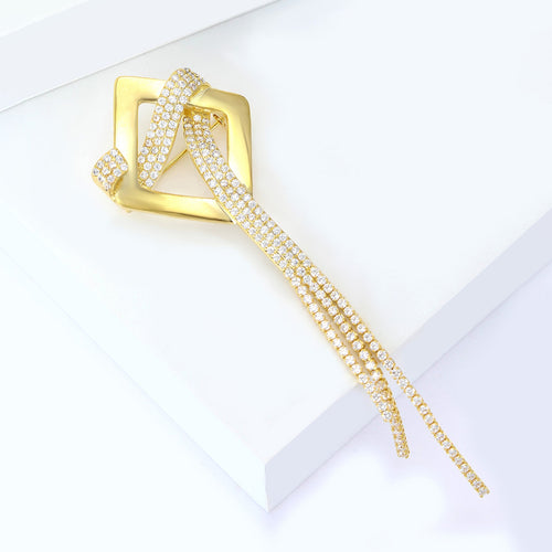 Alloy Crystal Geometric Square Tassel Brooch For Suit Accessories