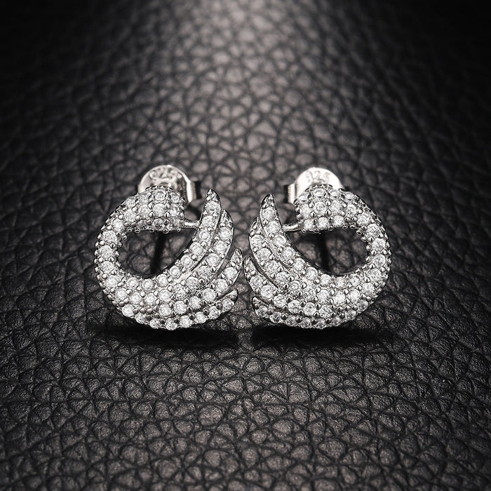 Luxury Swan Stud Earrings For Women, Full Zircon Spiral Animal Earrings Fashion Jewelry